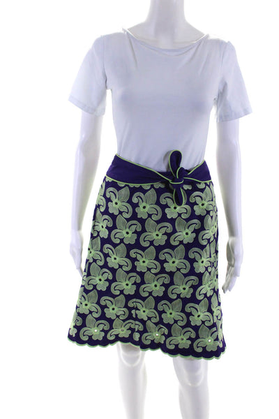 Sara Jane Womens Tie Front Embroidered Floral A Line Skirt Purple Green Size 6