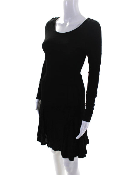 Theory Womens Long Sleeve Matte Jersey Satin Trim Drop Waist Dress Black Small