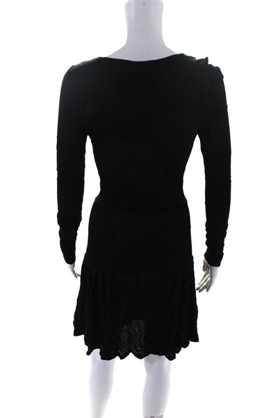 Theory Womens Long Sleeve Matte Jersey Satin Trim Drop Waist Dress Black Small