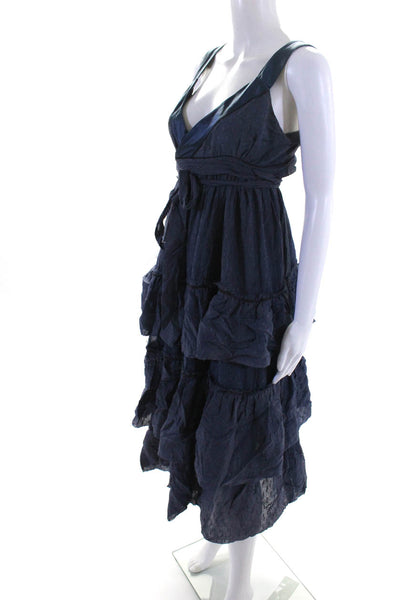 Cass Guy Womens Chiffon Fil Coupe Sleeveless Midi Wrap Dress Blue Size Small