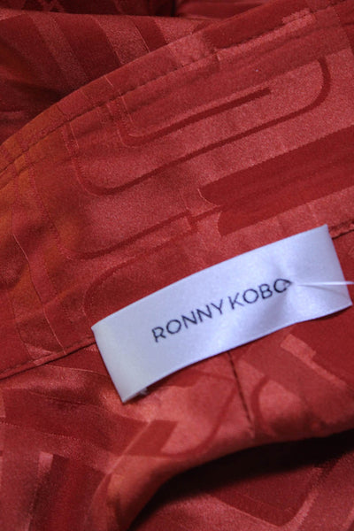 Ronny Kobo Womens Long Sleeve Satin Jacquard Mini Wrap Dress Orange Size XS