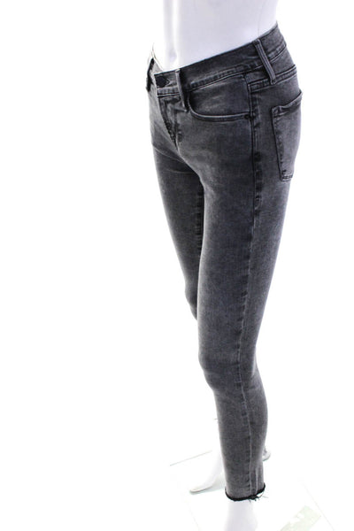 Frame Denim Womens Cotton Fringe Hem Mid-Rise Skinny Leg Jeans Gray Size 26