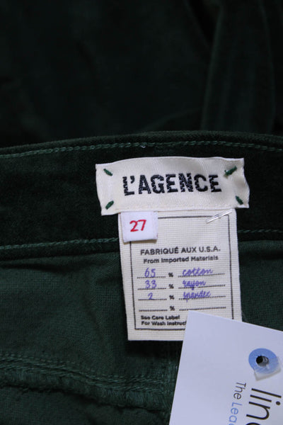 L'Agence Womens Cotton Velvet Mid-Rise Skinny Leg Jeans Pants Green Size 27