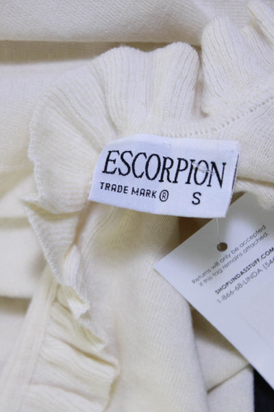 Escorpion Womens Wool Tight-Knit Ruffled Hem Wrap Sweater Ivory White Size S