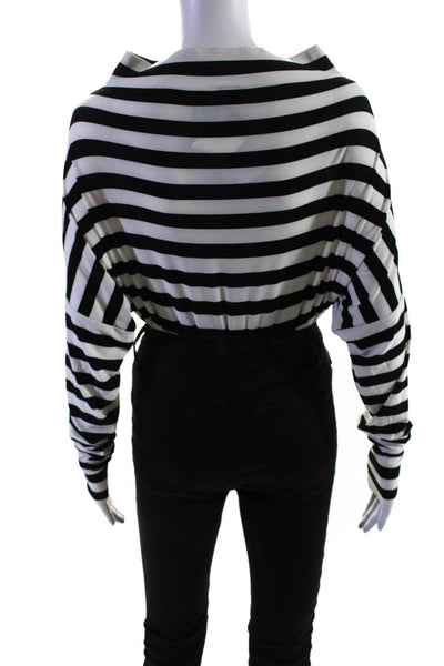 Norma Kamali Womens Striped Bodysuit Blouse Black White Size Extra Small