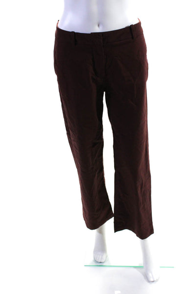 Kit And Ace Womens Cotton Snapped Buttoned Straight Leg Zip Pants Brown Size 6