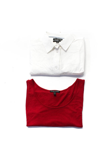 Eileen Fisher J Crew Womens Cotton Silk Buttoned Blouse Tops Red Size 4 S Lot 2