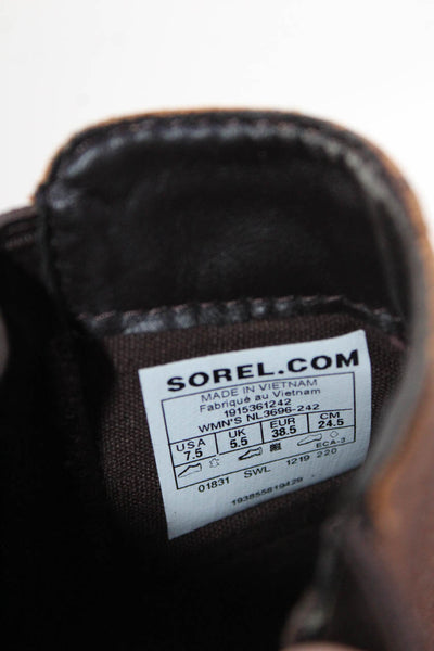Sorel Womens Leather Patchwork Darted Elastic Slip-On Ankle Boots Brown Size 7.5