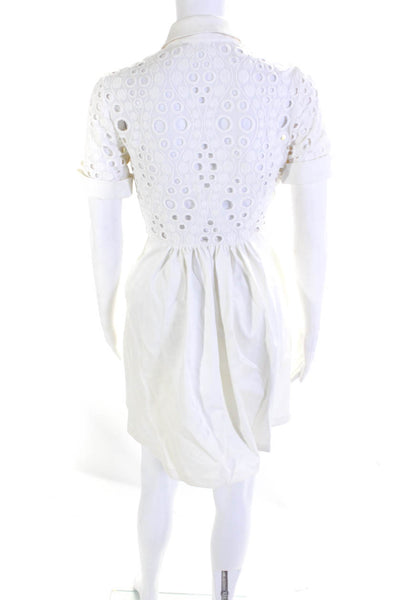 Alexis Womens Eyelet Short Sleeves Belted A Line Dress White Size Extra Small