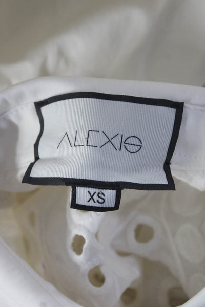 Alexis Womens Eyelet Short Sleeves Belted A Line Dress White Size Extra Small