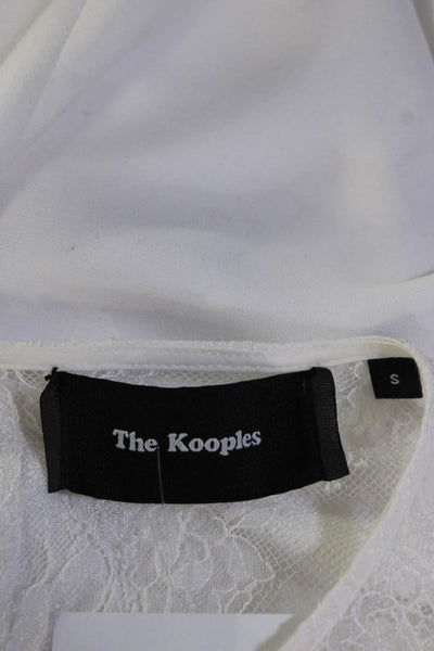 The Kooples Womens Short Sleeve Lace Trim Trim Boxy Top Blouse White Size Small