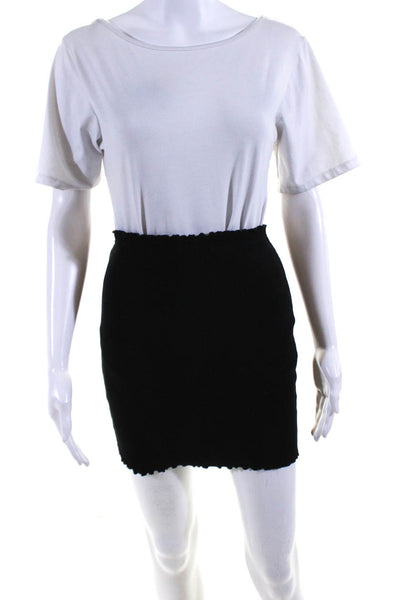 Brooklyn Karma Womens Front Zip Ribbed Crop Top Pencil Skirt Set Black Large
