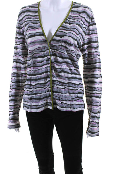 M Missoni Womens Button Front V Neck Striped Cardigan Sweater Gray Size 10