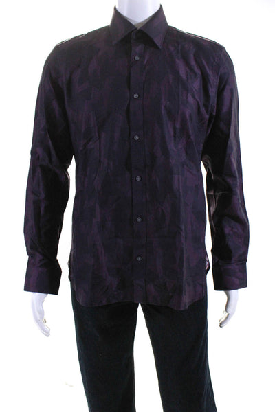 Ted Baker London Mens Button Front Collared Dress Shirt Purple Cotton Size 16