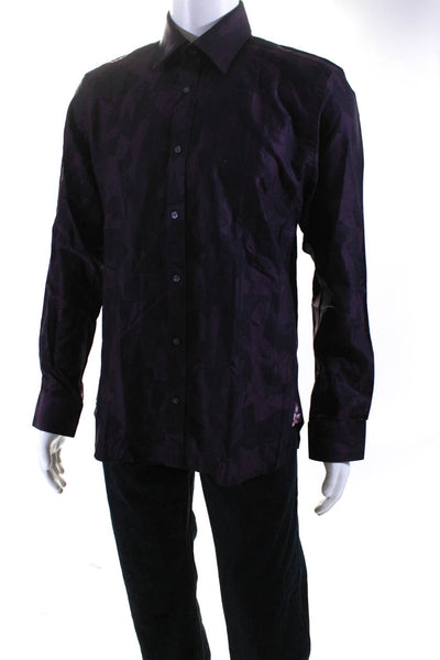 Ted Baker London Mens Button Front Collared Dress Shirt Purple Cotton Size 16