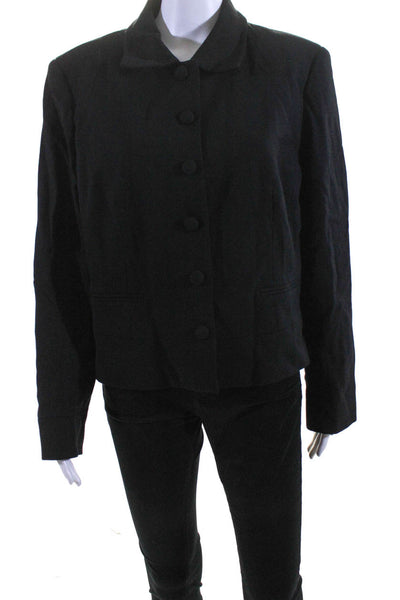 Brooks Brothers Womens Button Front Collared Jacket Black Wool Size Large