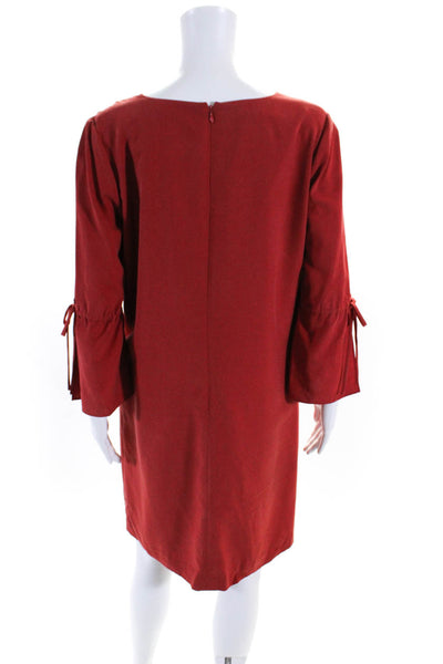 Lafayette 148 New York Womens Crepe V-Neck Long Sleeve Shift Dress Red Size M
