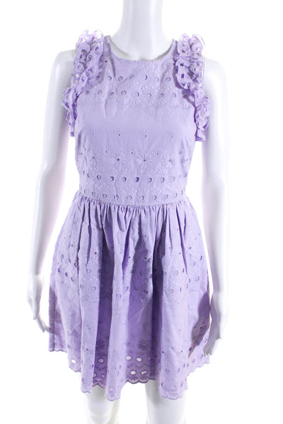 Kate Spade Womens Cotton Eyelet Ruffled A-Line Sleeveless Dress Lavender Size 2