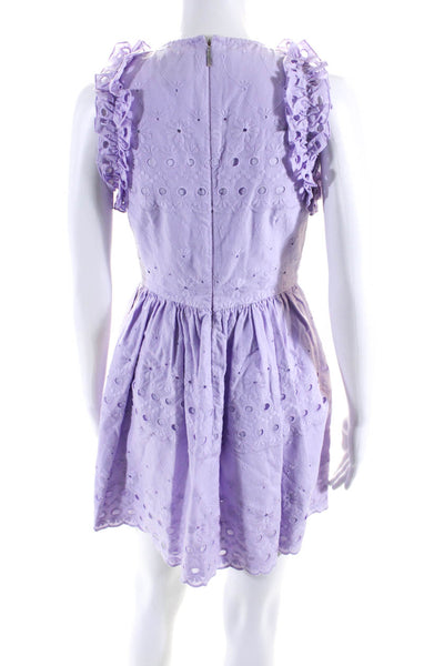 Kate Spade Womens Cotton Eyelet Ruffled A-Line Sleeveless Dress Lavender Size 2