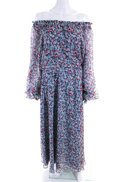 ROTATE Womens Chiffon Floral Long Sleeve Drawstring Maxi Dress Blue Size 6