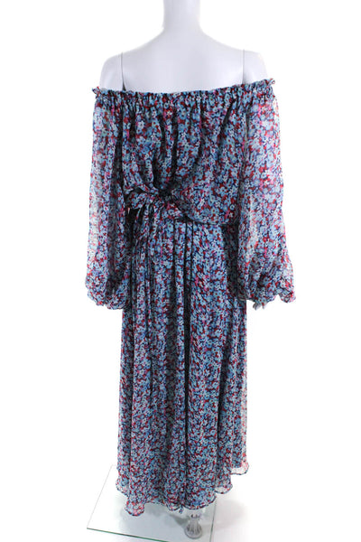 ROTATE Womens Chiffon Floral Long Sleeve Drawstring Maxi Dress Blue Size 6