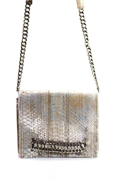 Ramy Brook Womens Metallic Snakeskin Printed Crossbody Silver Small Handbag