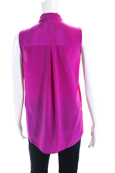 Vince Womens Silk Crepe Collared Button Up Sleeveless Blouse Top Pink Size 2
