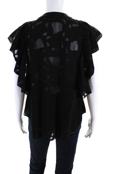 IRO Womens Sheer Lace Up V-Neck Flutter Sleeve Blouse Top Black Size 38