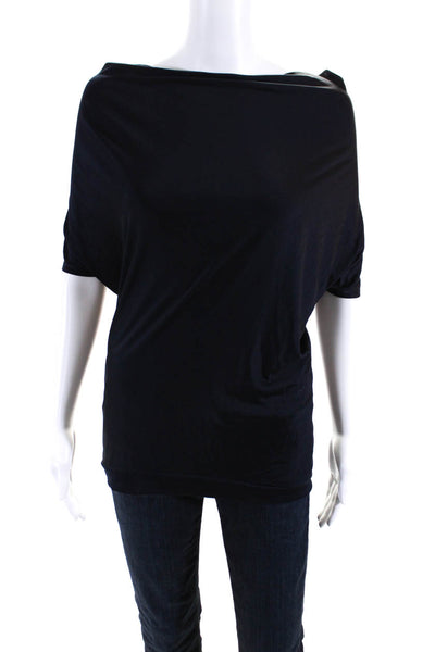 Lida Baday Womens Jersey Knit Cowl Neck Sleeveless Blouse Top Navy Size S