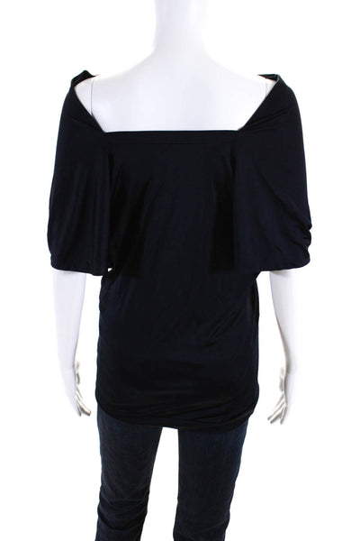 Lida Baday Womens Jersey Knit Cowl Neck Sleeveless Blouse Top Navy Size S