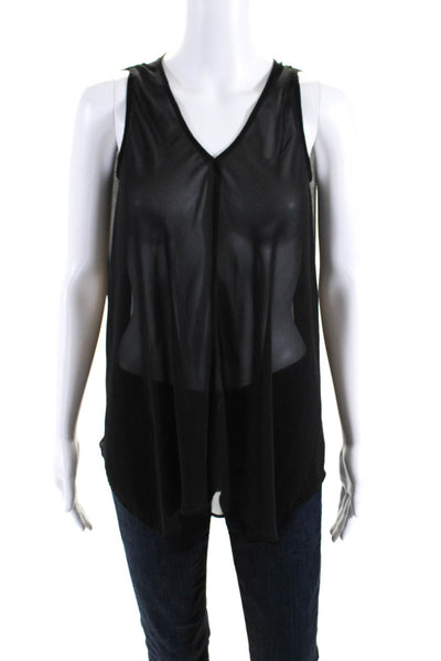 Allsaints Womens Silk Chiffon V-Neck Sleeveless Blouse Top Black Size S