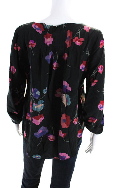 Rebecca Taylor Womens Silk Crepe Floral Square Neck Blouse Top Black Size 6