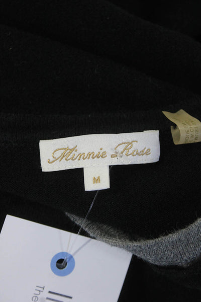 Minnie Rose Women's Crewneck Long Sleeves Blouse Black Size M