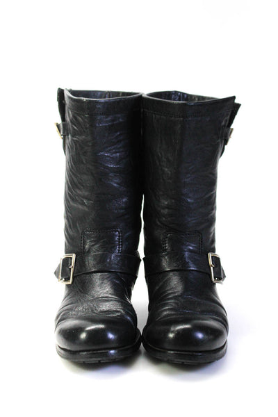 Jimmy Choo Womens Leather Buckle Ankle Biker Boots Black Size 39.5 9.5