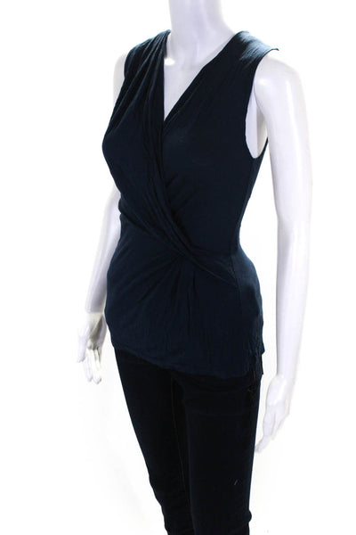 Ronny Kobo Women's Sleeveless V-Neck Wrap Blouse Blue Size S