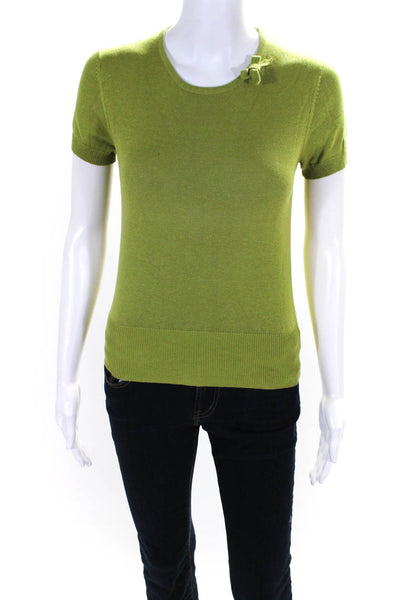 Shadow Lion Women's Short Sleeve Bow Knit Blouse Green Size S
