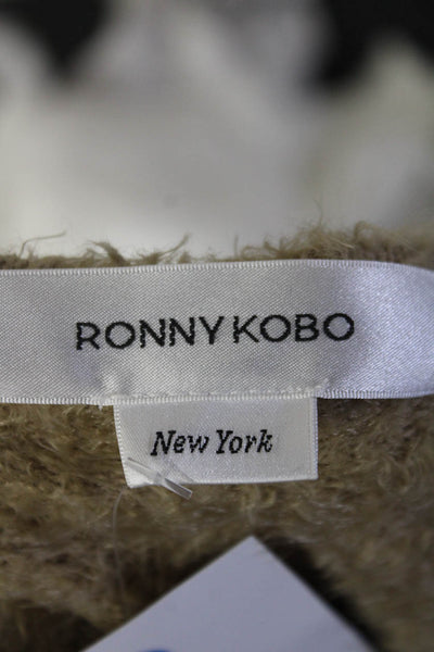 Ronny Kobo Women's Long Sleeve Fuzzy Scoop Neck High Cut Bodysuit Beige Size S