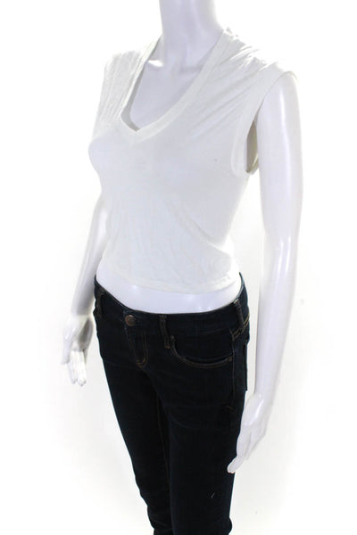 Ronny Kobo Women's Cropped Sleeveless V-Neck T-shirt White Size S