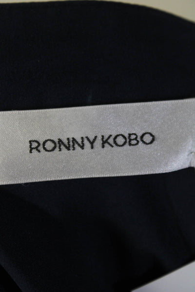 Ronny Kobo Women's Open Front Short Sleeve Collared Blouse Navy Size S/M