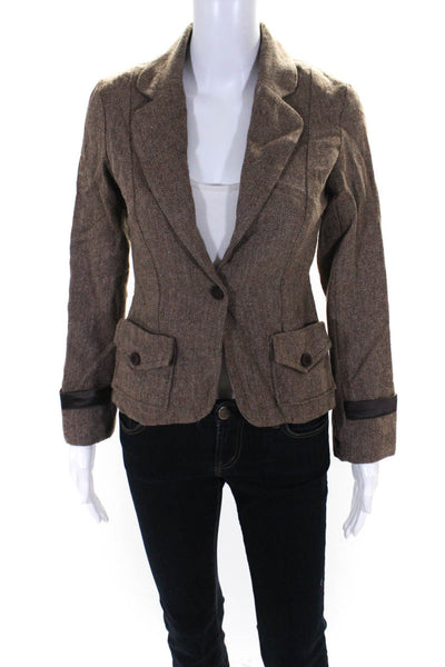 Cass Guy Women's Herringbone One-Button Blazer Jacket Brown Size S