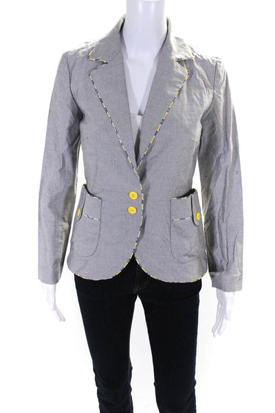 Cass Guy Women's Pinstripe Contrast Trim Blazer Jacket Gray Size S/M