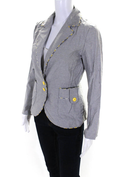 Cass Guy Women's Pinstripe Contrast Trim Blazer Jacket Gray Size S/M