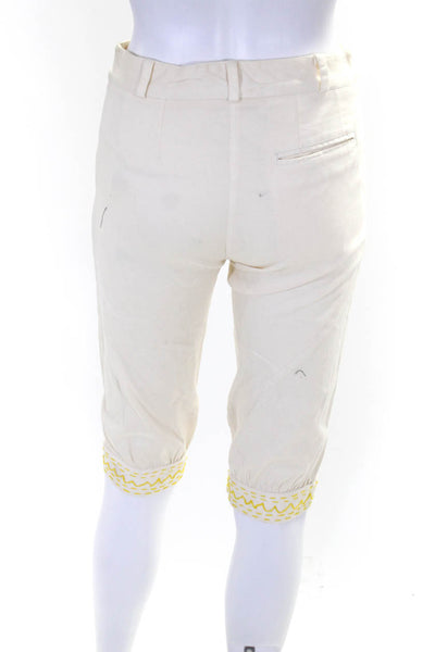 Cass Guy Women's Mid Rise Embroidered Trim Cropped Pants Beige Size XS