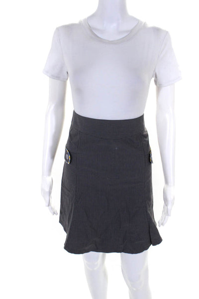 Cass Guy Women's Contrast Trim Curved Hem Pinstripe Pencil Skirt Gray Size S