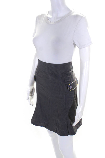 Cass Guy Women's Contrast Trim Curved Hem Pinstripe Pencil Skirt Gray Size S