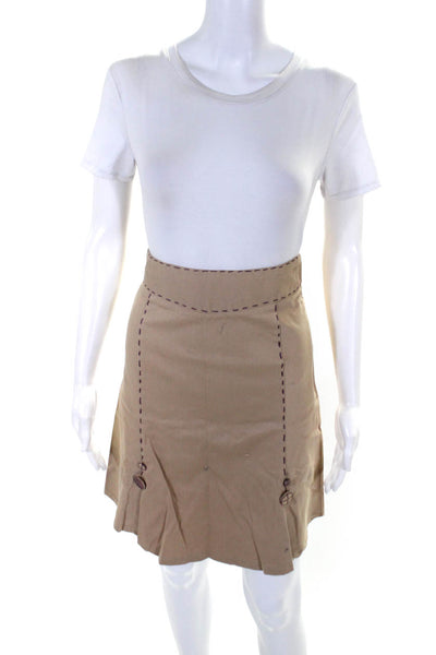 Cass Guy Women's Embroidered Trim Curved Hem Pencil Skirt Brown Size S