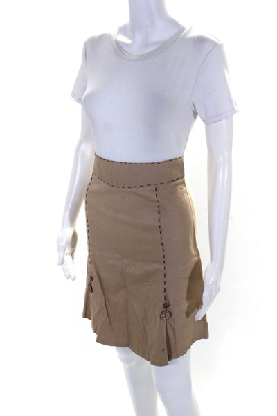 Cass Guy Women's Embroidered Trim Curved Hem Pencil Skirt Brown Size S