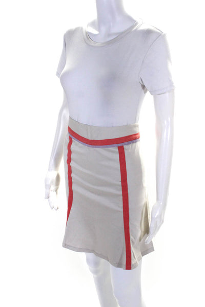 Cass Guy Women's Contrast Trim Curved Hem A-line Skirt Beige Size S