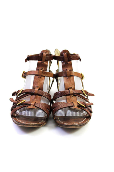 Miu Miu Womens Leather Buckled Gladiator Strappy Flat Heel Sandals Brown Size 7