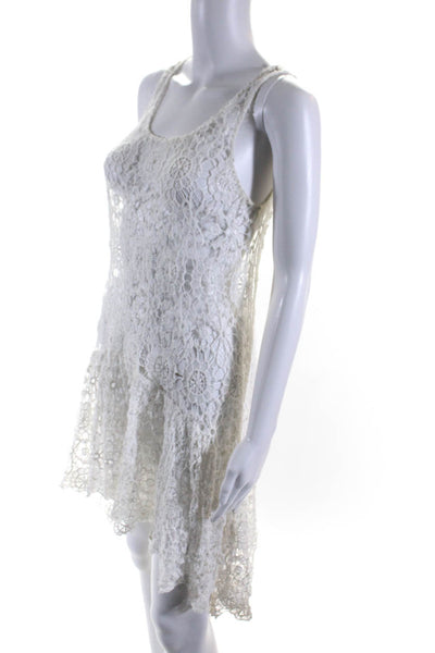 PilyQ Womens Open Lace Sleeveless Drop Waist Short Tank Dress White Size XS/S
